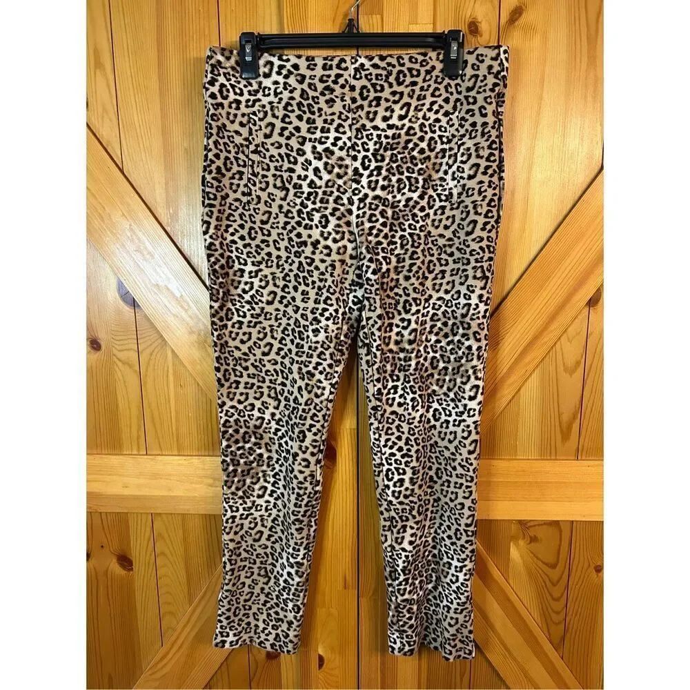Chico's Leopard Print Leggings Black Brown Women’s Size 1=Small (8326)